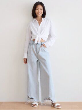 NWT DL1961 Hepburn Hi Rise Wide Leg Jeans Size 33 Palermo Light Wash Frayed Hem